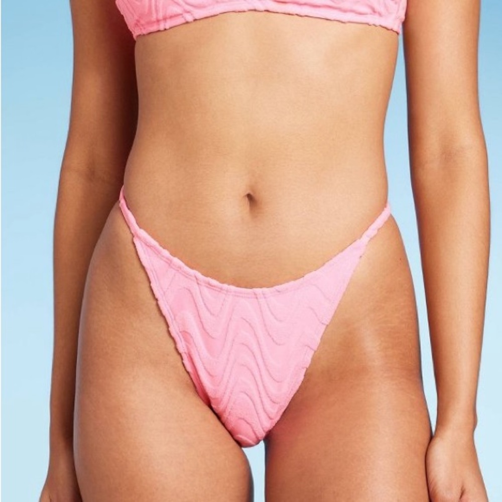 Wavy Terry Textured High Leg Extra Cheeky Bikini Bottoms Wild Fable Light Pink